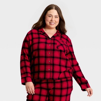 Women's Plaid Flannel Long Sleeve Shirt And Pants Holiday Matching Family Pajama Set - Wondershop™ Red/Black