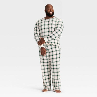 Men's Plaid Ribbed Long Sleeve Holiday Matching Family Pajama Shirt - Wondershop™ Cream
