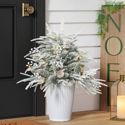 28" Pre-Lit Christmas Mixed Artificial Flocked Greenery With Ground Stake - Wondershop™