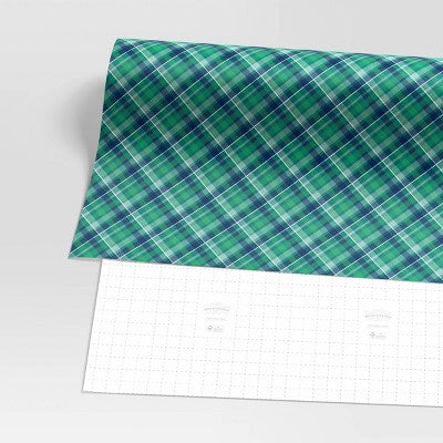 30" 50 Sq Ft Christmas Roll Wrap Green And Navy Plaid - Wondershop™