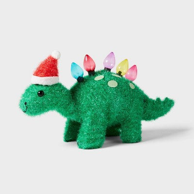 15" Incandescent Tinsel Dinosaur With Santa Hat Christmas Novelty Sculpture Light - Wondershop™
