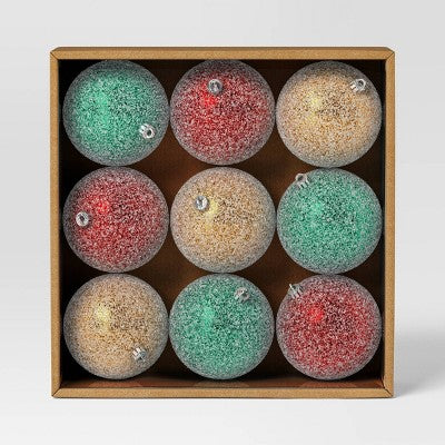 9ct 100mm Christmas Ornament Set Iced Green/Champagne/Red - Wondershop™