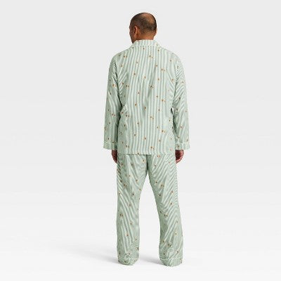 Men's Gingerbread Striped Flannel Long Sleeve Shirt And Pants Holiday Matching Family Pajama Set - Wondershop™ Cream