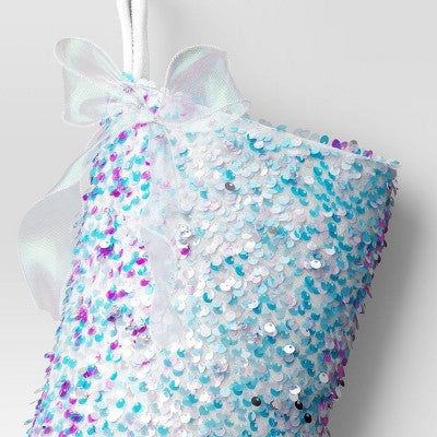 21" Christmas Iridescence Sequins Stocking With Bow - Wondershop™