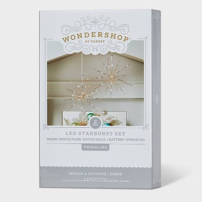 2pc 12" LED Twinkling Starburst Christmas Novelty Sculpture Light White With Gold Wire - Wondershop™