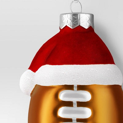 Christmas Glass Football With Santa Hat Ornament - Wondershop™
