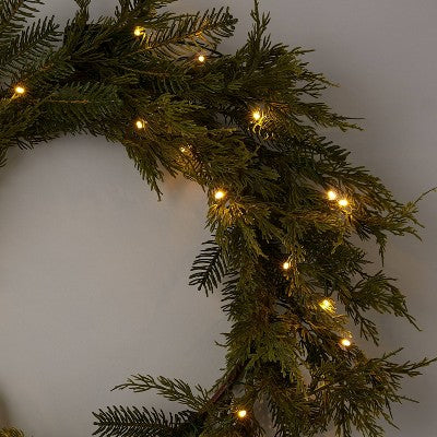 28" Pre-lit Mixed Greenery Artificial Christmas Wreath LED Warm White Lights - Wondershop™