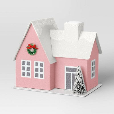 12pc Battery Operated Glittered Paper Christmas Village Set With Bottle Brush Trees And Snowmen - Wondershop™ White/Pink/Blue