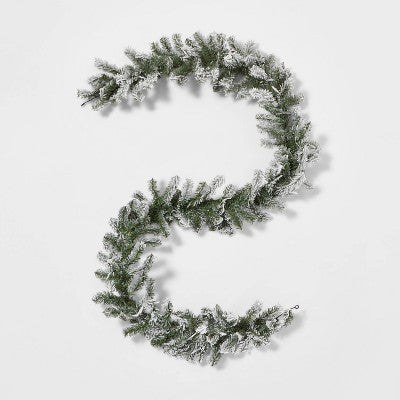 9' Pre-Lit Flocked Artificial Pine Christmas Garland Green With Clear Lights - Wondershop™
