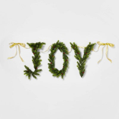 6' Pre-Lit Battery Operated Mixed Greenery 'Joy' Garland With Gold Ribbon - Wondershop™