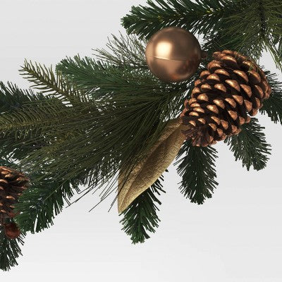 6' Mixed Greenery With Gold Berries And Ornaments Christmas Artificial Garland Green - Wondershop™