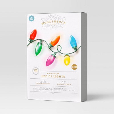 25ct LED C9 Classic Glow Indoor Outdoor Christmas String Lights With Green Wire - Wondershop™