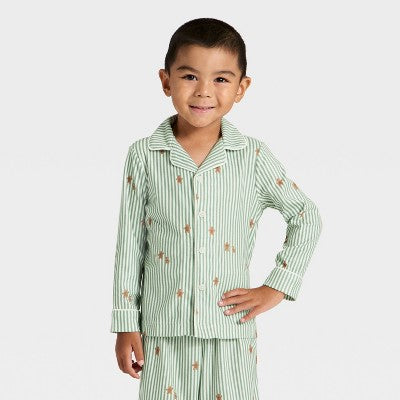 Toddler Gingerbread Striped Long Sleeve Shirt And Pants Holiday Matching Family Pajama Set - Wondershop™ Cream