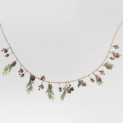 6' Battery Operated Lit Pinecone With Acorns And Berries Decorative Wall Garland Brown/Green - Wondershop™
