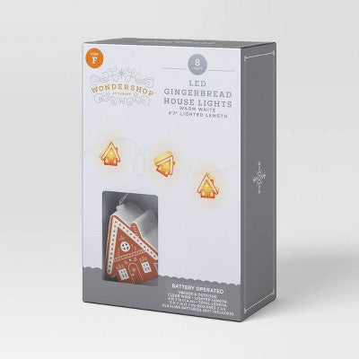 8ct LED Battery Operated Christmas Gingerbread Houses Novelty String Lights Warm White With Clear Wire - Wondershop™