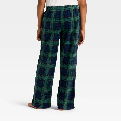 Kids' Plaid Microfleece Holiday Matching Family Pajama Pants - Wondershop™ Navy Blue
