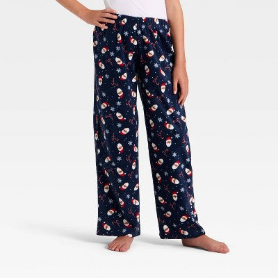 Kids' Santa Print Microfleece Holiday Matching Family Pajama Pants - Wondershop™ Blue