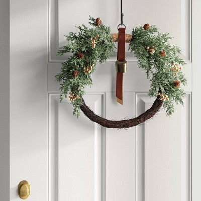 20" Cypress And Vine Artificial Christmas Wreath With Gold Berries And Bell - Wondershop™