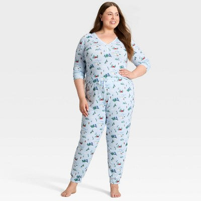 Women's "Tis The Ski-son!" Cozy Knit Holiday Matching Family Pajama Pants - Wondershop™ Blue