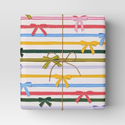 30” 20 Sq Ft Christmas Roll Wrap Bowtie Stripes - Wondershop™