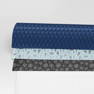 30” 3pk Christmas Premium Wrap Pack Gray/Blue/White - Wondershop™