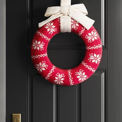 16" Knit Fair Isle Christmas Decorative Wreath Red/White - Wondershop™