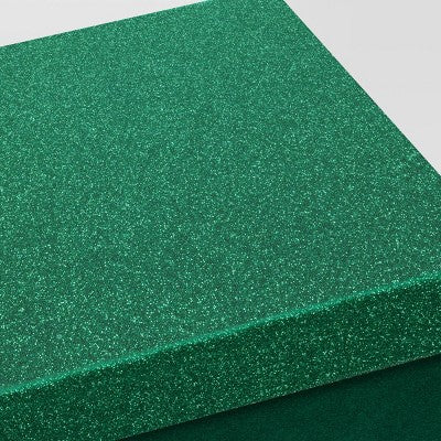 Christmas Wrap Essentials Medium Square Box Green Glitter - Wondershop™