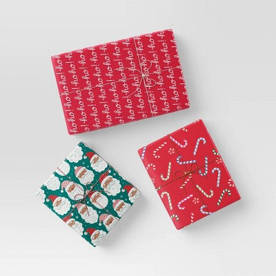 30" 3pk 180 Sq Ft Christmas Wrap Pack Candy Canes/Santa/Ho Ho Ho - Wondershop™
