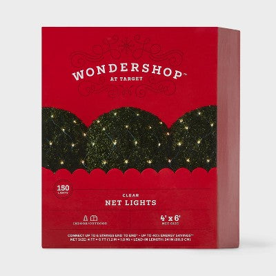 150ct 4'x6' Incandescent Mini Christmas Net Lights With Green Wire - Wondershop™