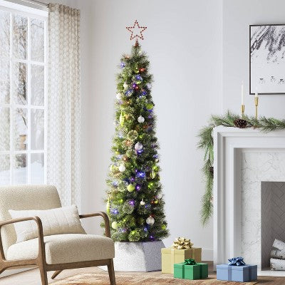Pre-lit Slim Virginia Pine Artificial Christmas Tree Dual Color LED Lights - Wondershop™