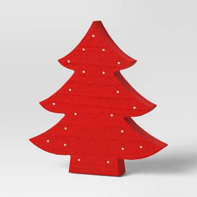 12" Battery Operated Lit Wood Christmas Tree Figurine - Wondershop™ Red