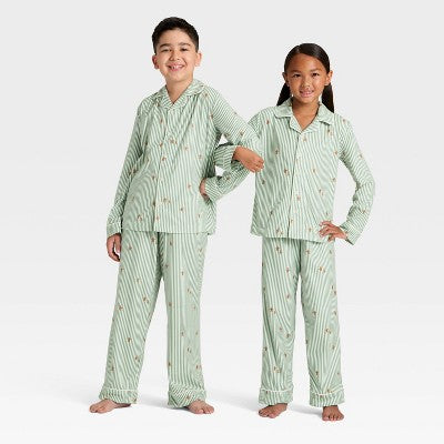Kids' Gingerbread Striped Long Sleeve Shirt And Pants Holiday Matching Family Pajama Set - Wondershop™ Cream