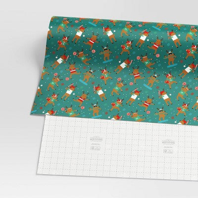 30" 50 Sq Ft Christmas Roll Wrap Reindeer Games On Green - Wondershop™