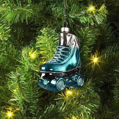 4.5" Christmas Glass Roller Skate Ornament Silver/Blue - Wondershop™