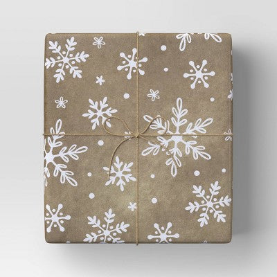  30” 20 Sq Ft Christmas Roll Wrap White Snowflakes On Brown Kraft - Wondershop™