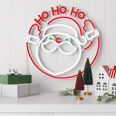  LED Animated Christmas Neon Santa Hangable Sign White/Red/Green - Wondershop™