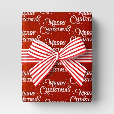  30” 20 Sq Ft Christmas Roll Wrap White Merry Christmas On Red - Wondershop™