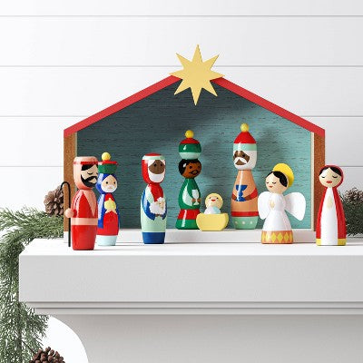  9pc Wood Christmas Nativity Scene Figurine Set - Wondershop™