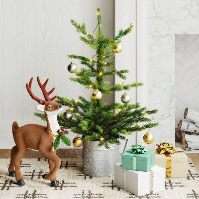  17" Flocked Deer With Greenery Animal Sculpture - Wondershop™ Brown