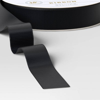  18' Christmas Fabric Ribbon Black Grosgrain - Wondershop™