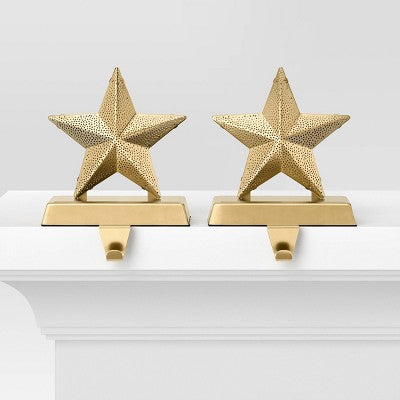  2pk Christmas Lit Metal Perforated Star Stocking Holder Gold - Wondershop™