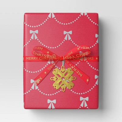  18' Christmas Fabric Ribbon Merry Christmas On Red Sheer - Wondershop™