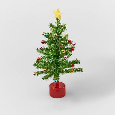  21" Battery Operated Rotating Tinsel Christmas Tree Green - Wondershop™