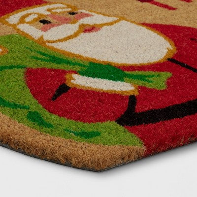  1'6"x2'6" Christmas Santa 'Ho Ho Ho' Coir Doormat Red - Wondershop™: Outdoor Novelty Rug, Medium Pile, Latex Backing