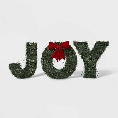  19" Greenery 'Joy' LED Christmas Novelty Sculpture Light With Red Bow - Wondershop™