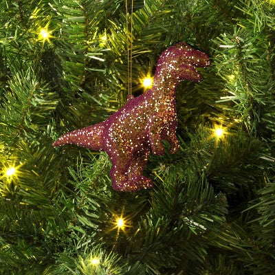  5" Christmas Plastic Chunky Glitter Pink Dinosaur Ornament - Wondershop™