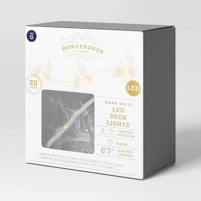  20ct LED Battery Operated Deer Christmas Novelty String Lights Warm White Clear Wire - Wondershop™