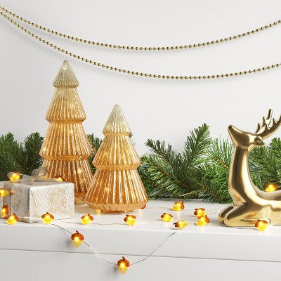  30ct LED Battery Operated Christmas Acorn Dew Drop Lights Warm White With Gold Wire - Wondershop™
