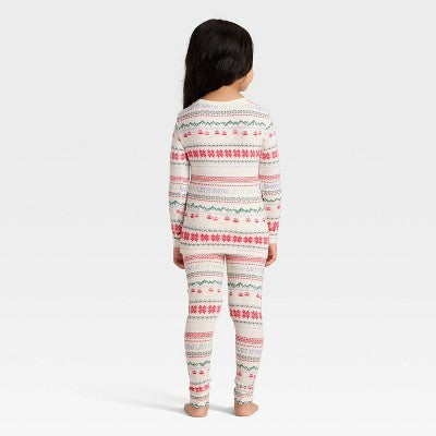  Toddler "Let It Snow" Fair Isle Cozy Knit Long Sleeve Shirt And Pants Holiday Matching Family Pajama Set - Wondershop™ Cream
