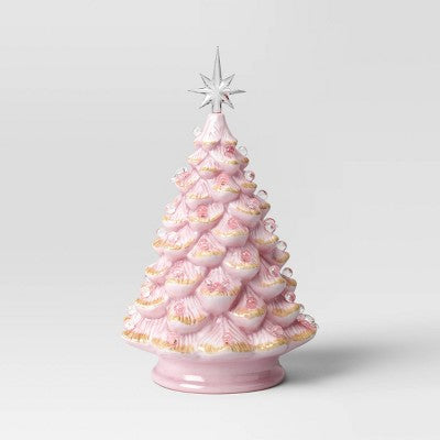  14" Christmas Vintage Pink With Gold Foil Ceramic Tree - Wondershop™